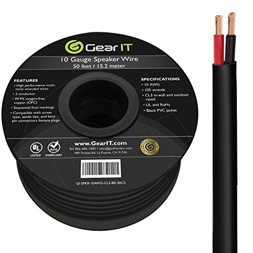 GearIT 14 AWG Gauge CL3 OFC Speaker Wire, Pro Series 14 AWG Gauge (100 Feet / 30.48 Meters / Black) Oxygen Free Copper UL CL3 Rated Outdoor Direct Burial and In-Wall Installation Speaker Wire Cable