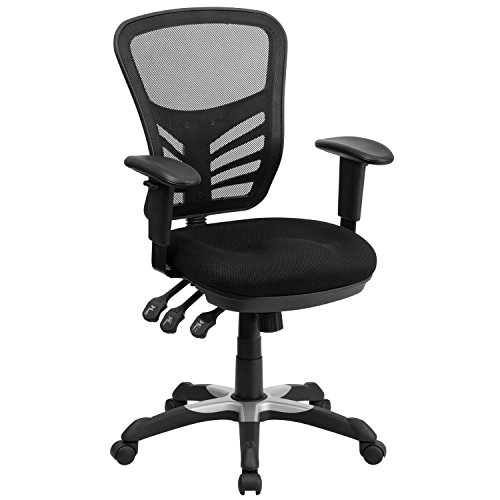 Offex Flash Furniture Mid-Back Black Mesh Multifunction Executive Swivel Ergonomic Office Chair with Adjustable Arms, BIFMA Certified