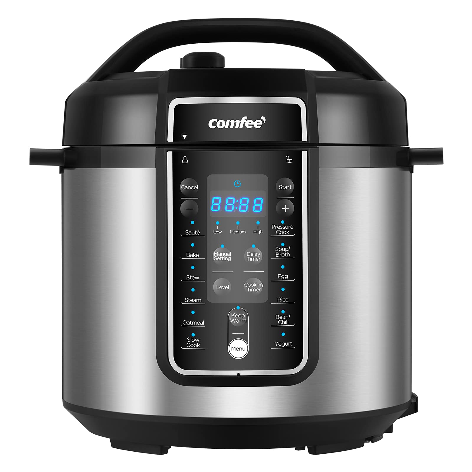 COMFEE' ’ Pressure Cooker 6 Quart with 12 Presets, Multi-Functional Programmable Slow Cooker, Rice Cooker, Steamer, Sauté pan, Egg Cooker, Warmer and More