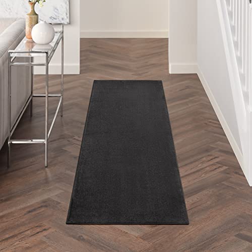 Nourison Essentials Indoor/Outdoor Black 9' x Square Area Rug, Easy Cleaning, Non Shedding, Bed Room, Living Room, Dining Room, Backyard