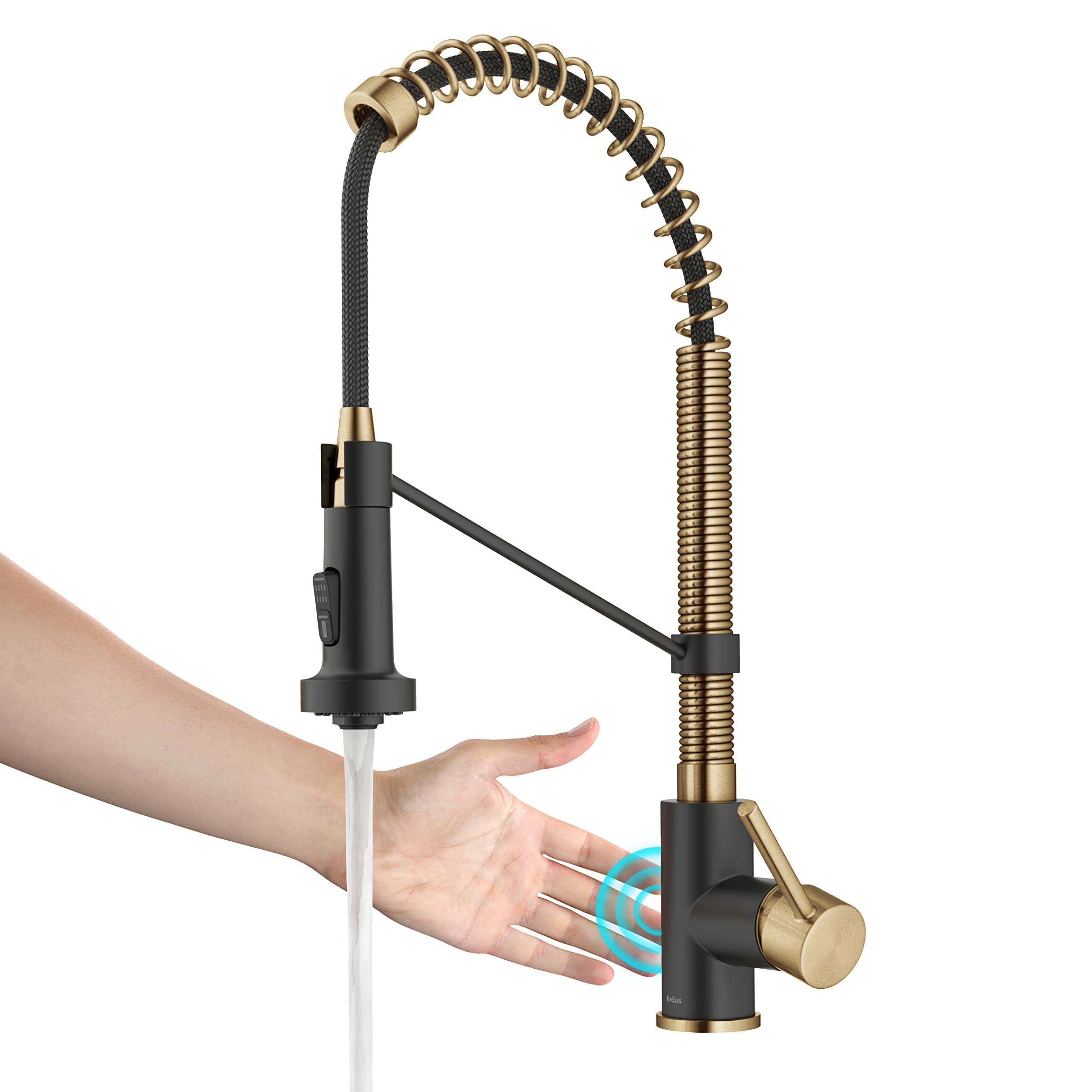 Kraus Bolden Touchless Sensor Commercial Style Pull-Down Single Handle 18-Inch Kitchen Faucet in Brushed Brass/Matte Black, KSF-1610BBMB