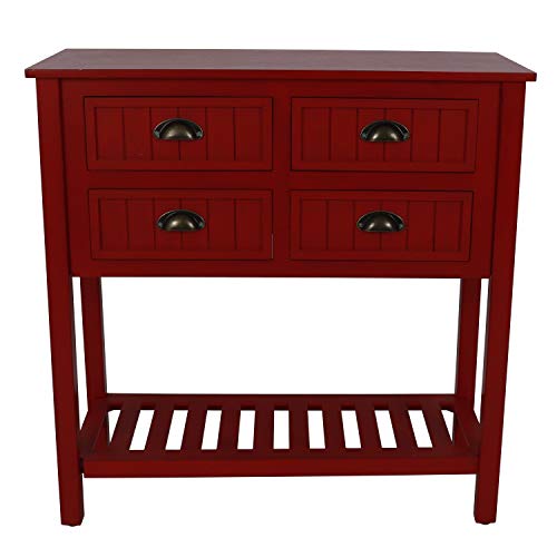 Décor Therapy Bailey Bead board 4-Drawer Console Table, 14x32x32, Antique Red