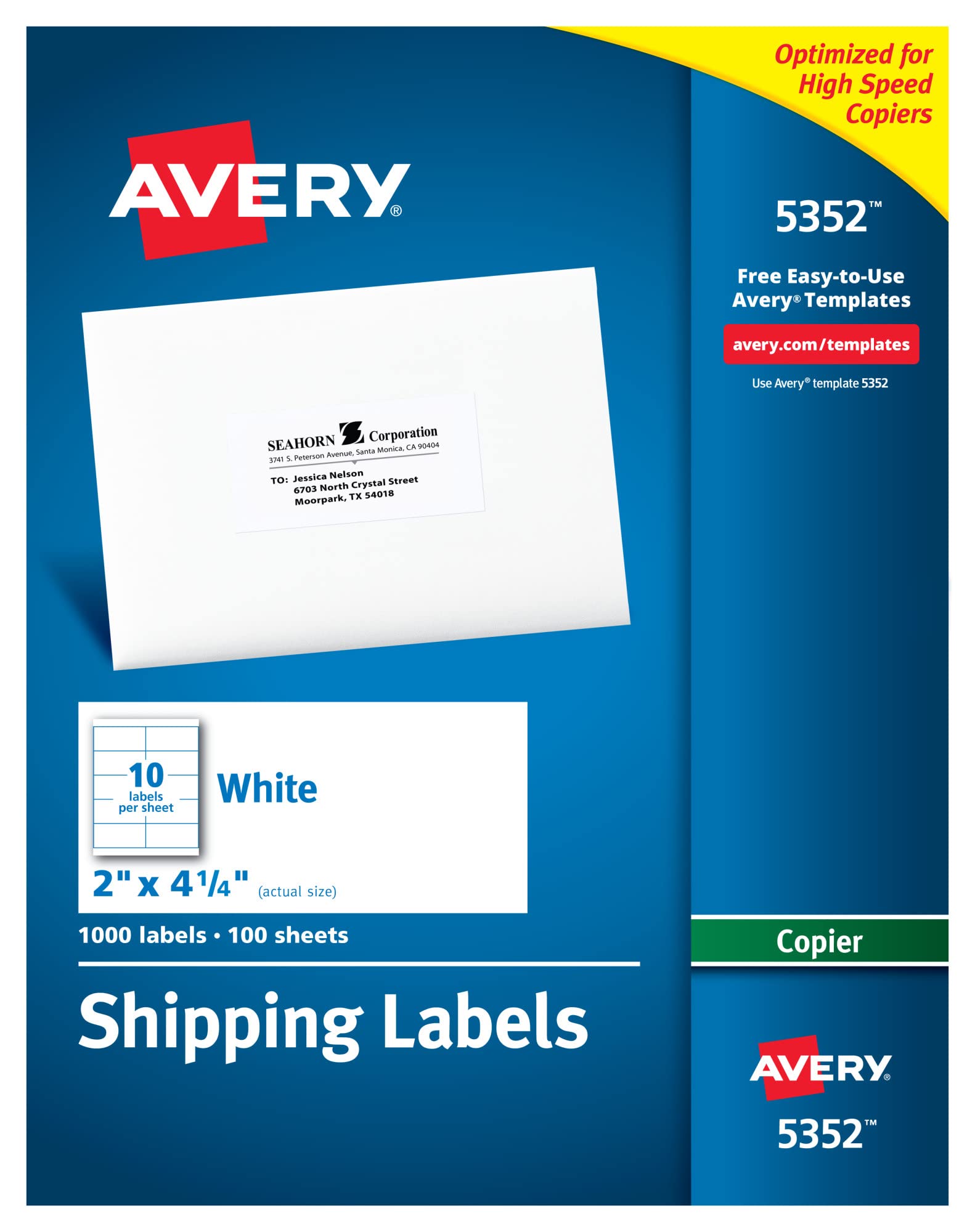 Avery Address Labels for Copiers, 2 x 4-1/4, 1,000 Labels, 5 Packs (5352)