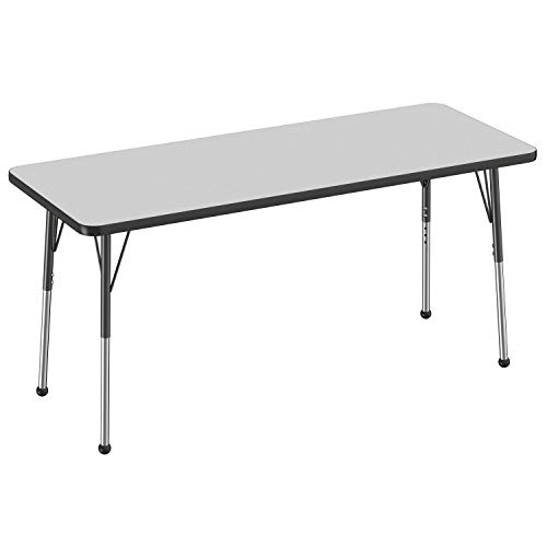 Factory Direct Partners FDP Rectangle Activity School and Office Table (24 x 60 inch), Standard Legs with Swivel Glides, Adjustable Height 19-30 inches - Gray Top and Green Edge