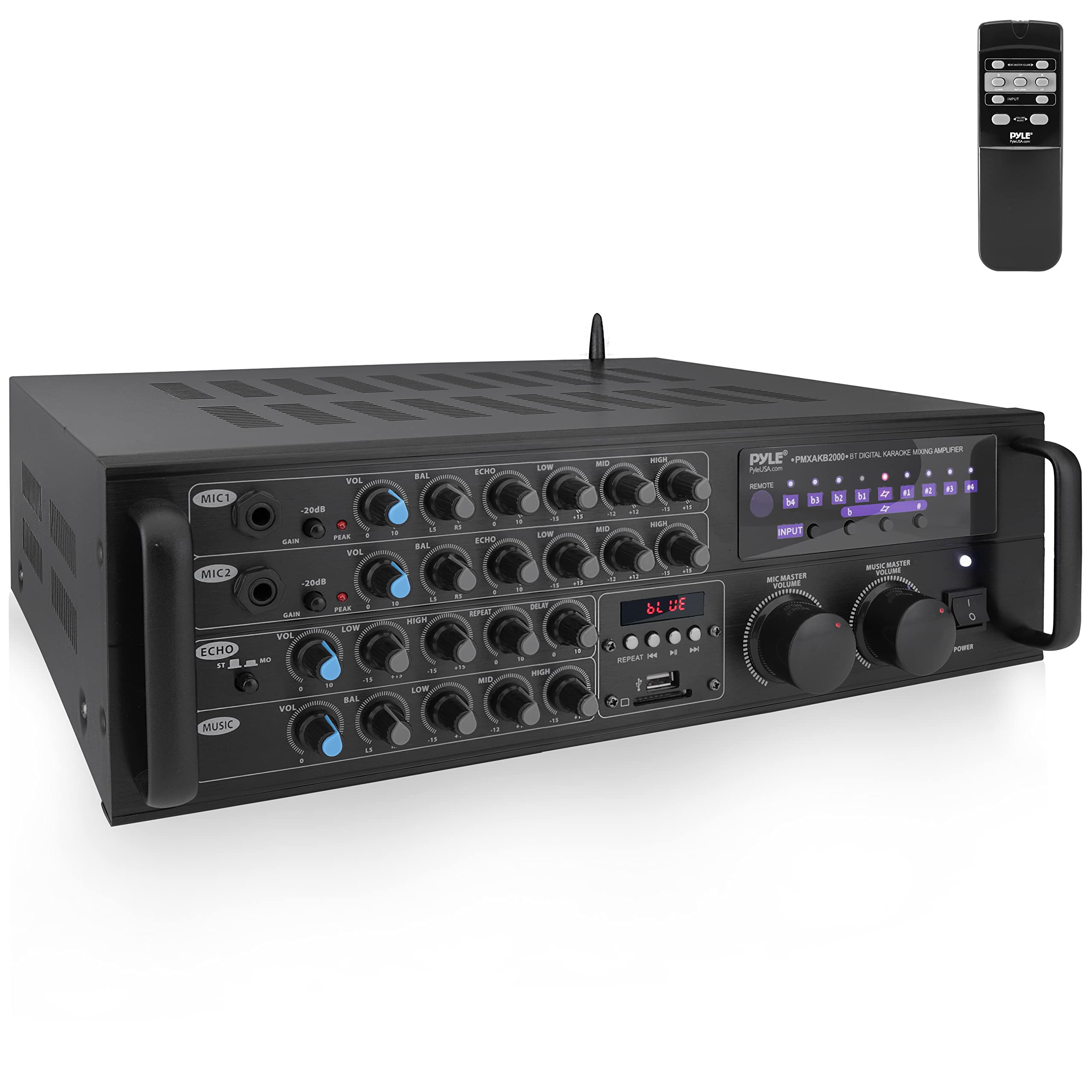  SereneLife Dual Channel Bluetooth Mixing Amplifier - 2000W Rack Mount Karaoke Sound Mixer Audio Home Stereo Receiver Box System w/ RCA, USB, AUX - For Speaker, PA, Home Theater, Studio/Stage - Pyle...