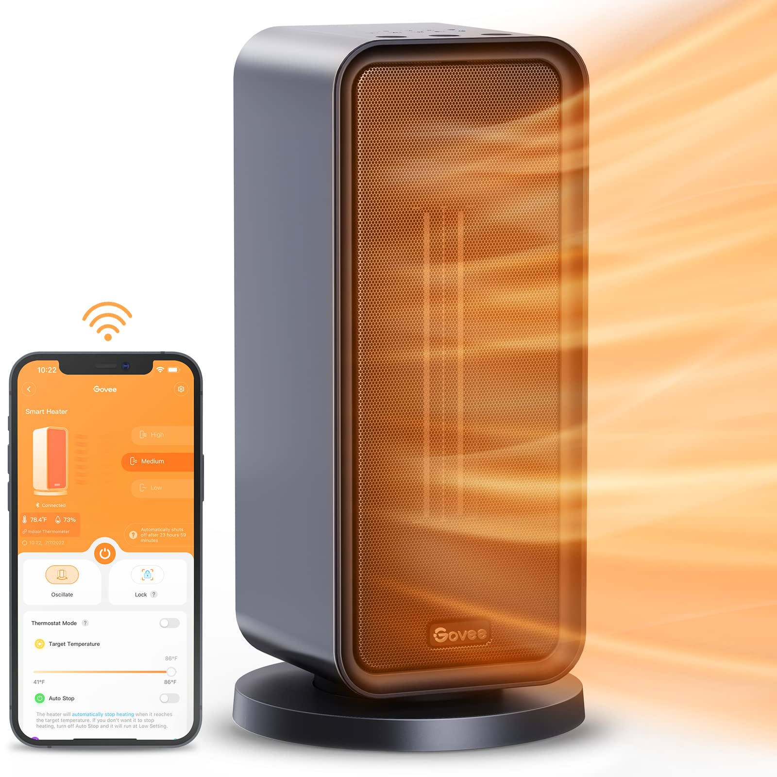 Govee Electric Space Heater, 1500W Smart Space Heater with Thermostat, WiFi & Bluetooth App Control