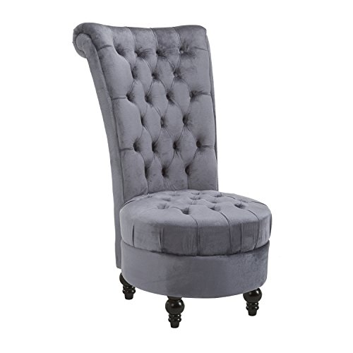 HomCom Retro High Back Armless Chair Living Room Furniture Upholstered Tufted Royal Accent Seat (Soft Grey)