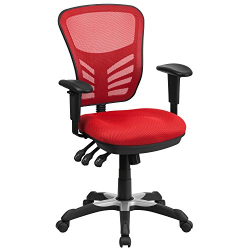 Flash Furniture Mid-Back Red Mesh Multifunction Executive Swivel Ergonomic Office Chair with Adjustable Arms, BIFMA Certified