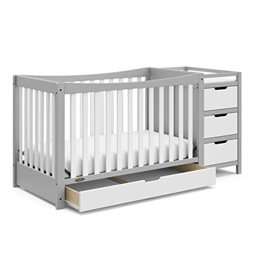 Storkcraft Graco Remi 4-in-1 Convertible Crib and Changer, Pebble Gray/White, Easily Converts to Toddler Bed Day Bed or Full Bed, Three Position Adjustable Height Mattress, Assembly Req (Mattress Not...