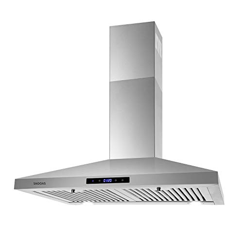 SNDOAS 30 inch Wall Mount Range Hood, Stainless Steel Kitchen Hood with 2 LED Lights,Touch Control Kitchen Vent Hood, Ducted/Ductless Convertible,Wall Chimney-Style Stove Vent Hood,