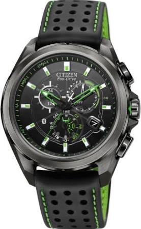 Citizen Men's AT7035-01E Eco-Drive Black Stainless Steel Watch with Green Accents