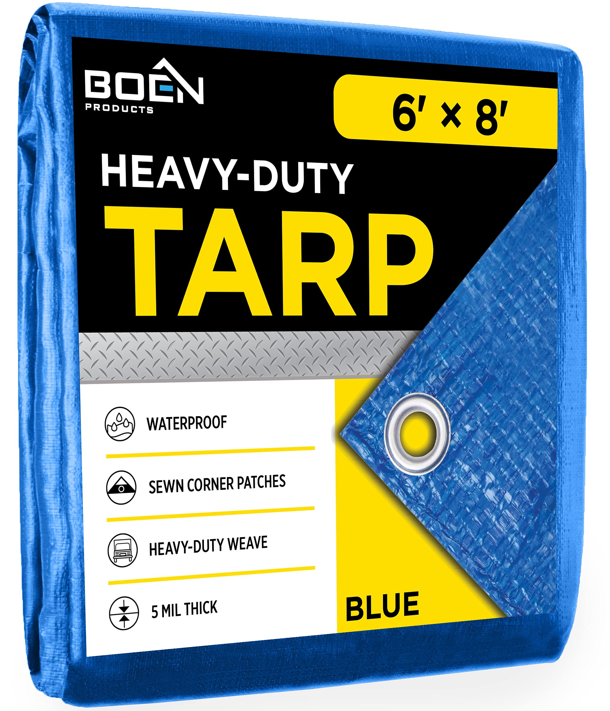 Boen Tarp Heavy Duty Waterproof 10 Mil Thick Material, Multi-Purpose Tarpaulin Great for Canopy Tent, Boat, RV or Pool Cover, Shade and More