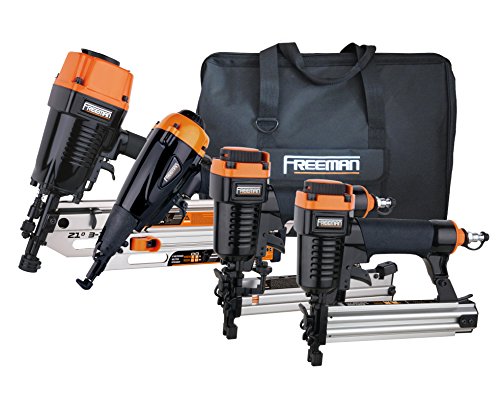 Freeman P4FRFNCB Pneumatic Framing & Finishing Combo Kit with Canvas Bag (4Piece) Nail Gun Set with Framing Nailer, Finish Nailer, Brad Nailer, & Narrow Crown Stapler