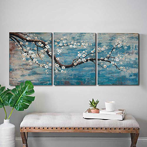 amatop Wall Art Hand-Painted Framed Flower Oil Painting On Canvas Gallery Wrapped Modern Floral Artwork for Living Room Bedroom Décor