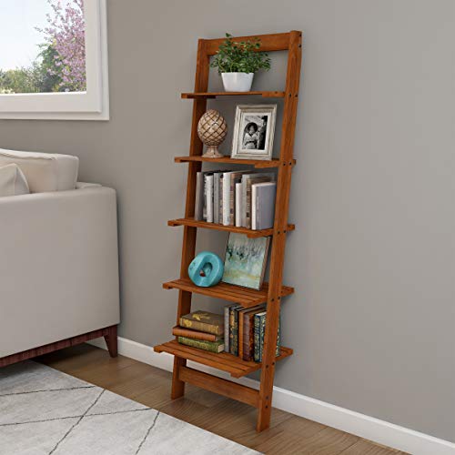 Lavish Home 5-Tier Ladder Bookshelf – Leaning Decorative Shelves for Display – Wooden Bookcase Home Décor for Living Room, Bathroom & Kitchen
