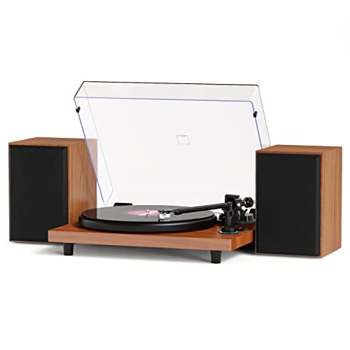DIGITNOW Bluetooth Record Player for Vinyl with Speakers, Wireless Turntable with 36W High Fidelity Stereo Speakers,Wood Vinyl Player with Magnetic Cartridge & Adjustable Counter Weight,RCA output