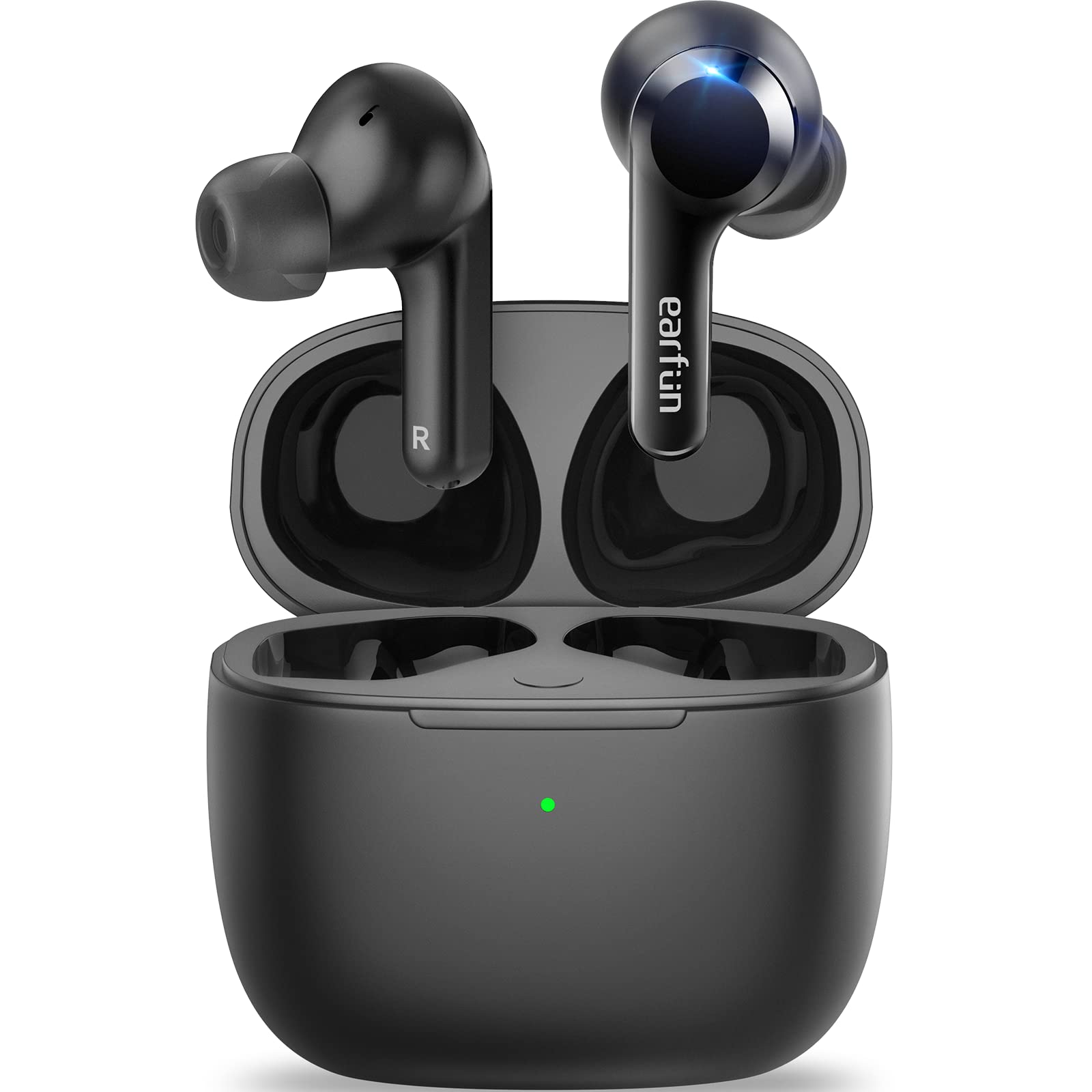 EarFun Air Wireless Earbuds, [Upgraded Version] [What Hi-Fi Awards] Bluetooth Earbuds with 4 Mics, Sweatshield IPX7 Waterproof, Game Mode, Wireless Charging, Deep Bass, USB-C Fast Charge, 35Hrs, Black