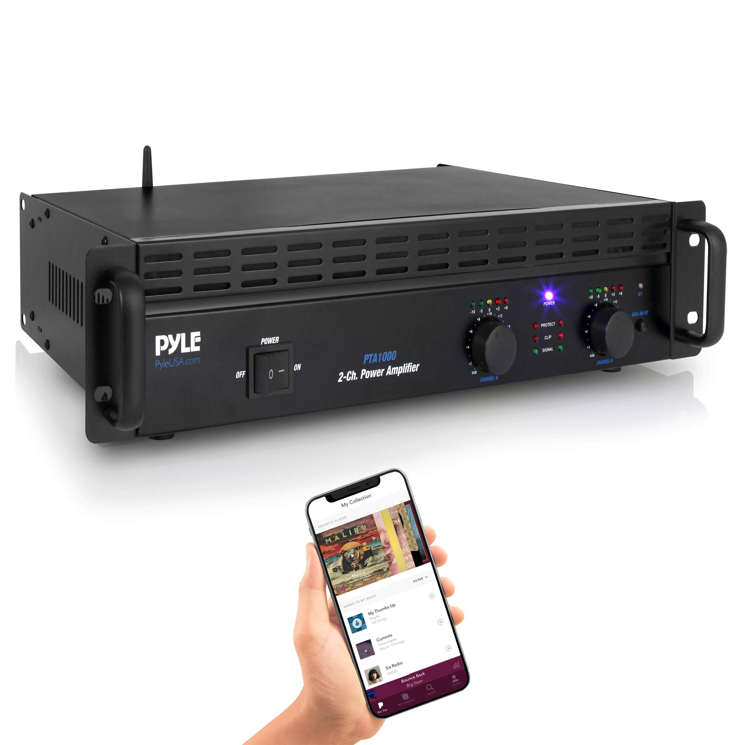 Pyle Professional Audio Bluetooth Power Amplifier - 2-Channel Rack Mount Bridgeable, LED Indicators, Shockproof Binding Posts, Cooling Fans