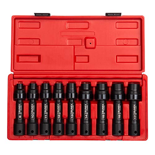 Sunex Tools Sunex 2695, ½ Inch Drive Driveline Limited Clearance Socket Set, 12-Point, 9-Piece, Metric, 8mm-17mm, Cr-Mo Steel, Heavy Duty Storage Case