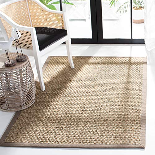 Safavieh Natural Fiber Collection NF114P Basketweave Natural and Grey Summer Seagrass Square Area Rug (8' Square)