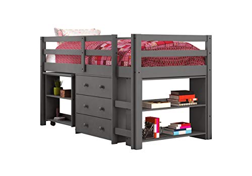 Donco Kids Low Loft Bed with Desk, Twin, Dark Grey