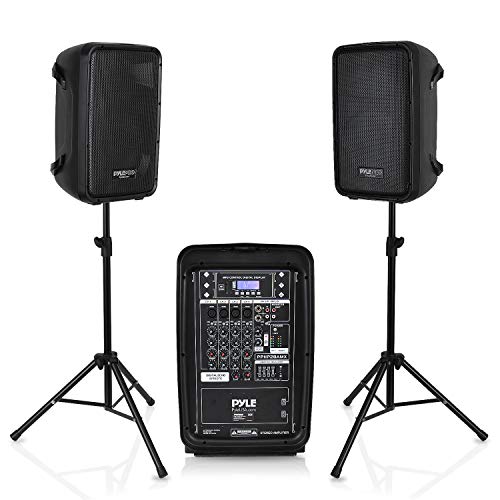 Pyle PA Speaker DJ Mixer Bundle - 300 W Portable Wirele...