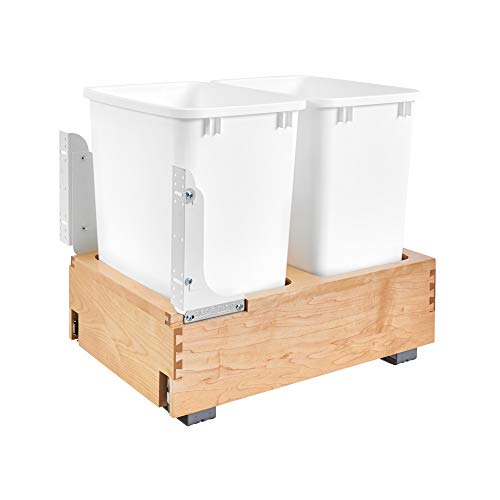 Rev-A-Shelf 4WC-18DM2 Double 35-Quart Maple Bottom Mount Pullout Waste Container with Wood Frame and Mounting Hardware