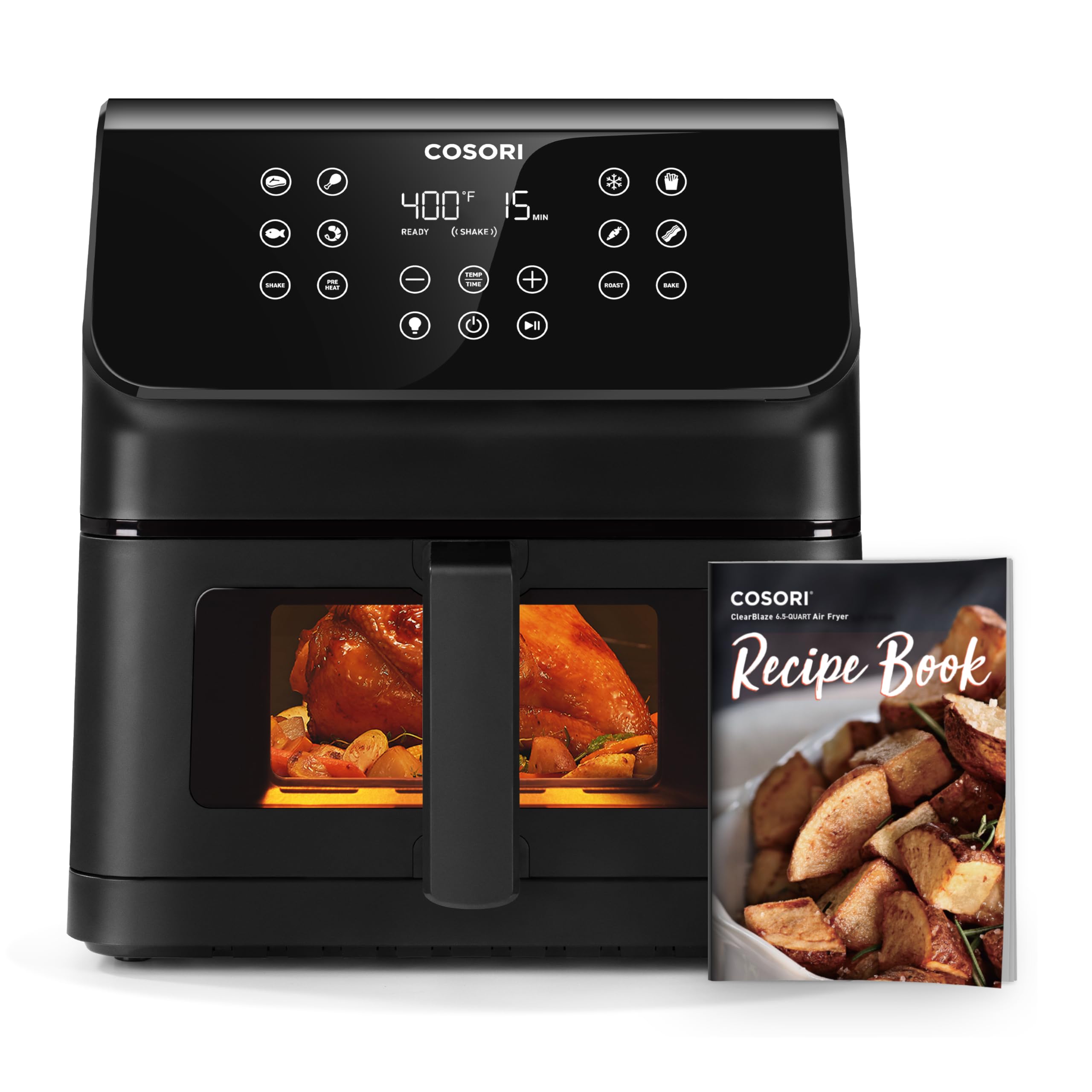COSORI Clear Blaze Air Fryer, 6.5 Quart Large Compact Airfryer with Visible Window, 12 One-Touch Savable Custom Functions, Cookbooks and Online Recipes, Nonstick and Dishwasher-Safe