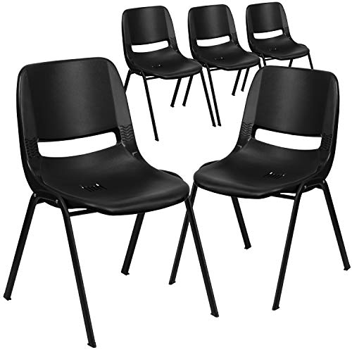 Flash Furniture 5 Pk. HERCULES Series 440 lb. Capacity Kid's Black Ergonomic Shell Stack Chair with Black Frame and 14