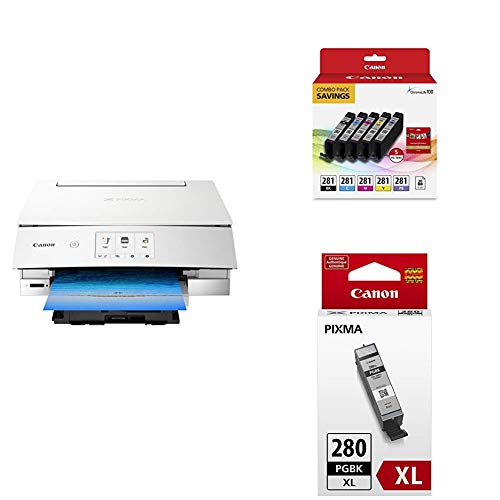 Canon USA Inc. Canon TS8220 Wireless All in One Photo Printer with Scannier and Copier, Mobile Printing, White,with Printer Ink and Black Ink Tank, and Printers