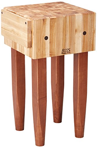 John Boos Block Maple Wood End Grain Solid Butcher Block Table with Side Knife Slot, 18 Inches x 18 Inches x 10 Inch Top, 34 Inches Tall, Cherry Stained Legs