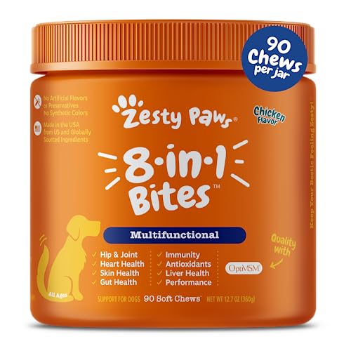  Zesty Paws Multifunctional Supplements for Dogs - Glucosamine Chondroitin for Joint Support with Probiotics for Gut & Immune Health – Omega Fish Oil with Antioxidants and Vitamins for Skin & Heart...