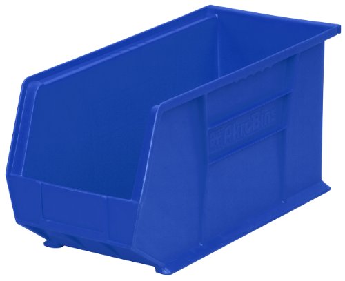 Akro-Mils 30265 AkroBins Plastic Storage Bin Hanging Stacking Containers, (18-Inch x 8.25-Inch x 9-Inch), Blue, (6-Pack)