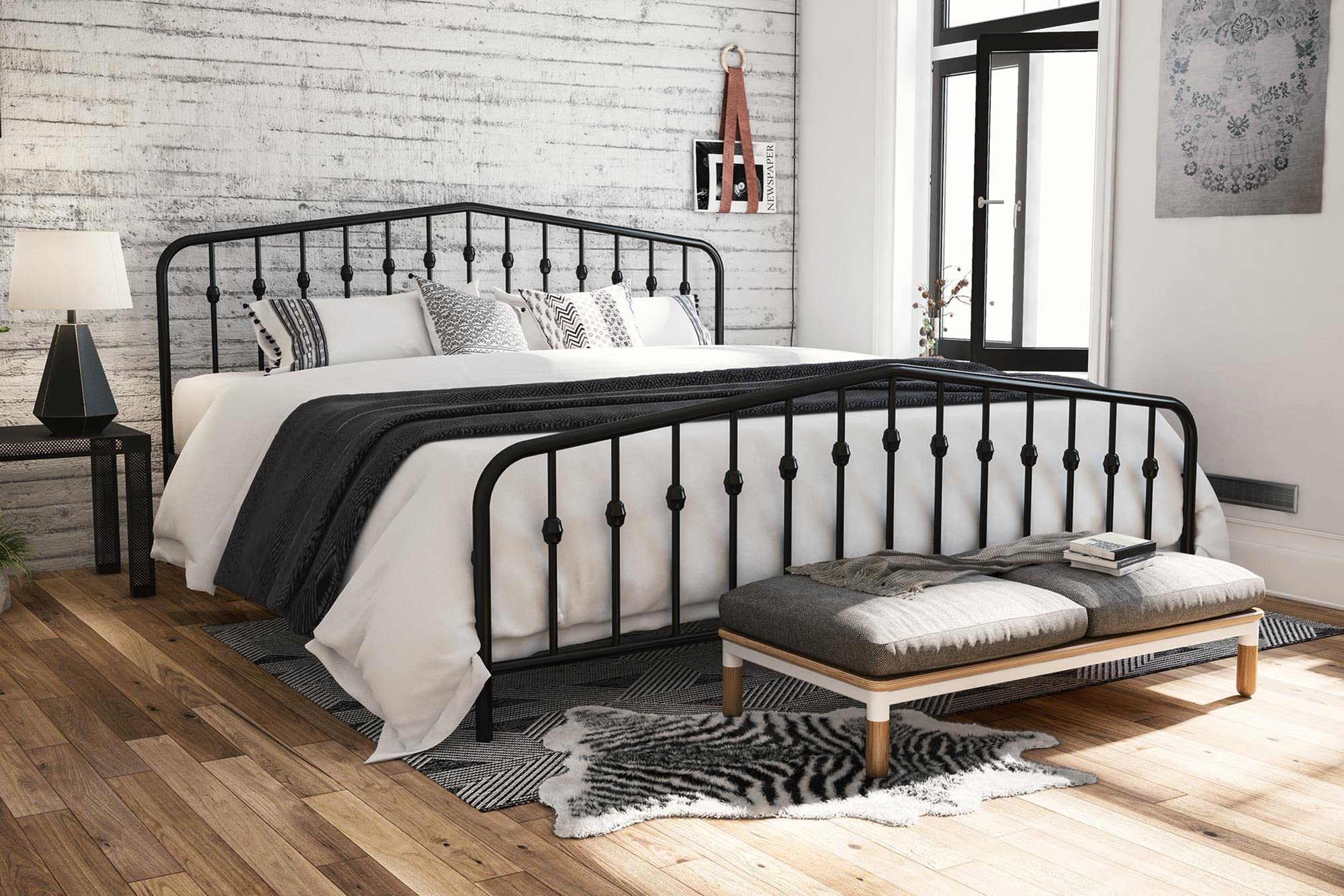 Novogratz Bushwick Metal Bed, Modern Design, Full Size - Black