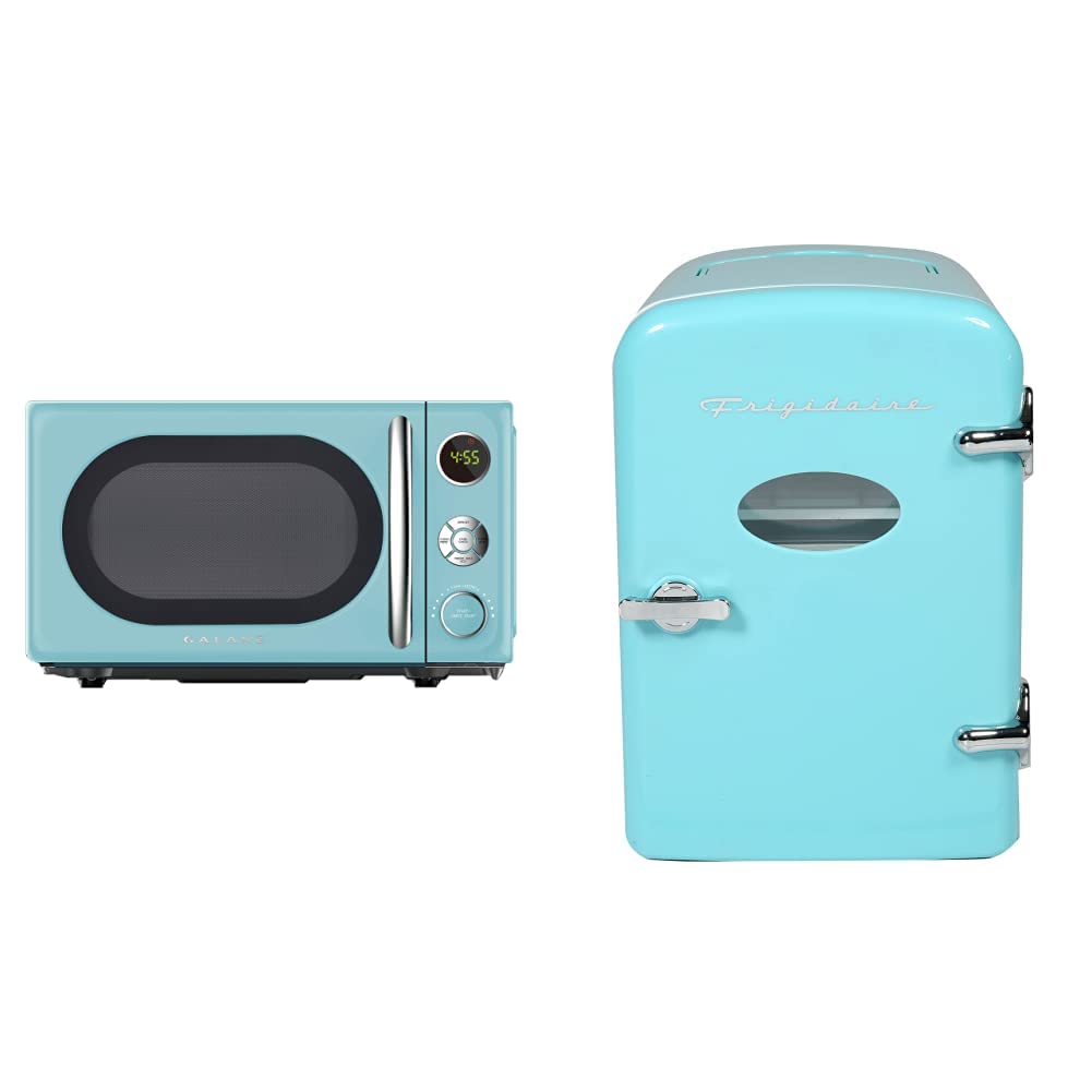 Galanz Retro Countertop Microwave Oven, Blue & Retro 2-Slice Toaster 1.5" Wide Slot with 6 Browning Levels, Dust cover Removable Crumb Tray, Small Toaster for Bread & Bagel, 825W, Blue