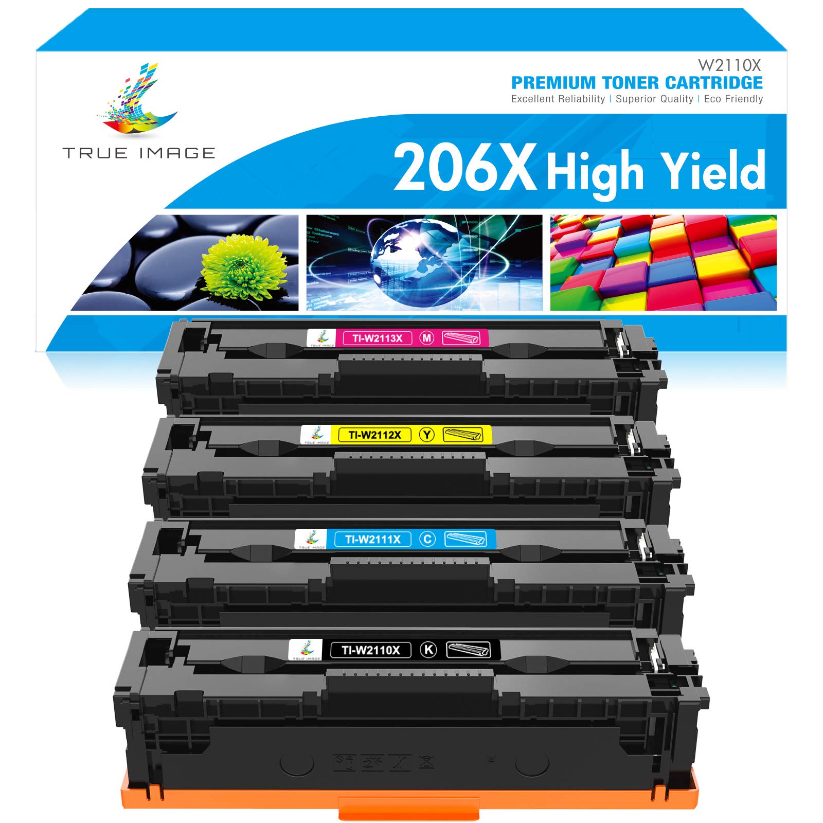 TRUE IMAGE Compatible Toner Cartridge Replacement for HP 206X 206A W2110A W2110X HP Color Pro M255dw MFP M283fdw M283cdw M283 M255 Printer Toner High Yield (Black Cyan Yellow Magenta, 4-Pack)