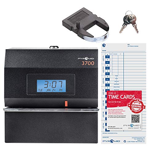 Pyramid Time Systems 3700 Heavy Duty Steel Time Clock and Document Stamp, Prints employee time & up to 14 pre-programmed messages, Made in the USA, Black