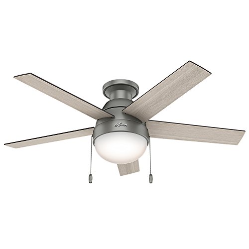 Hunter Fan Company HUNTER 59270 Anslee Indoor Low Profile Ceiling Fan with LED Light and Pull Chain Control, 46