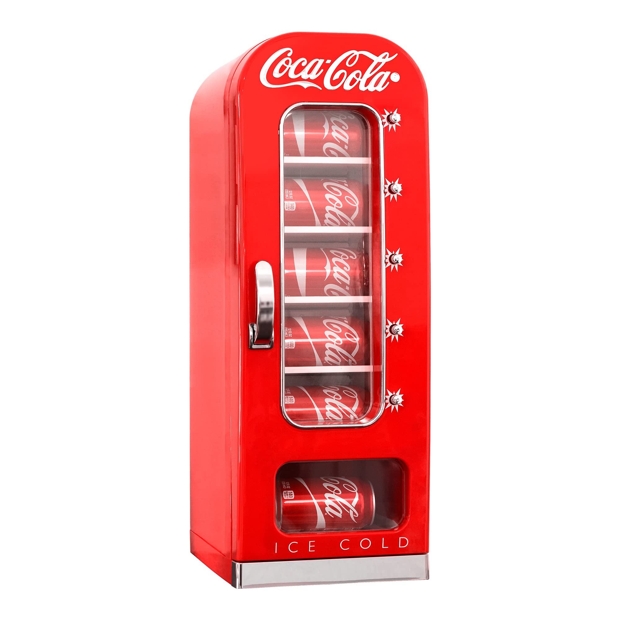 Koolatron Coca-Cola Retro Vending Machine Style 10 Can Thermoelectric Mini Fridge, 12V DC/110V AC with tall window display for Home, Dorm, Office, Travel and Games Room