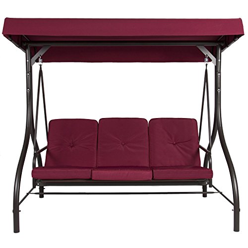 Belleze Outdoor UV Blocker 3 Seat Flatbed Cool Seater Canopy Swing Motion Gilder Converting Patio Rocking Chair Burgundy