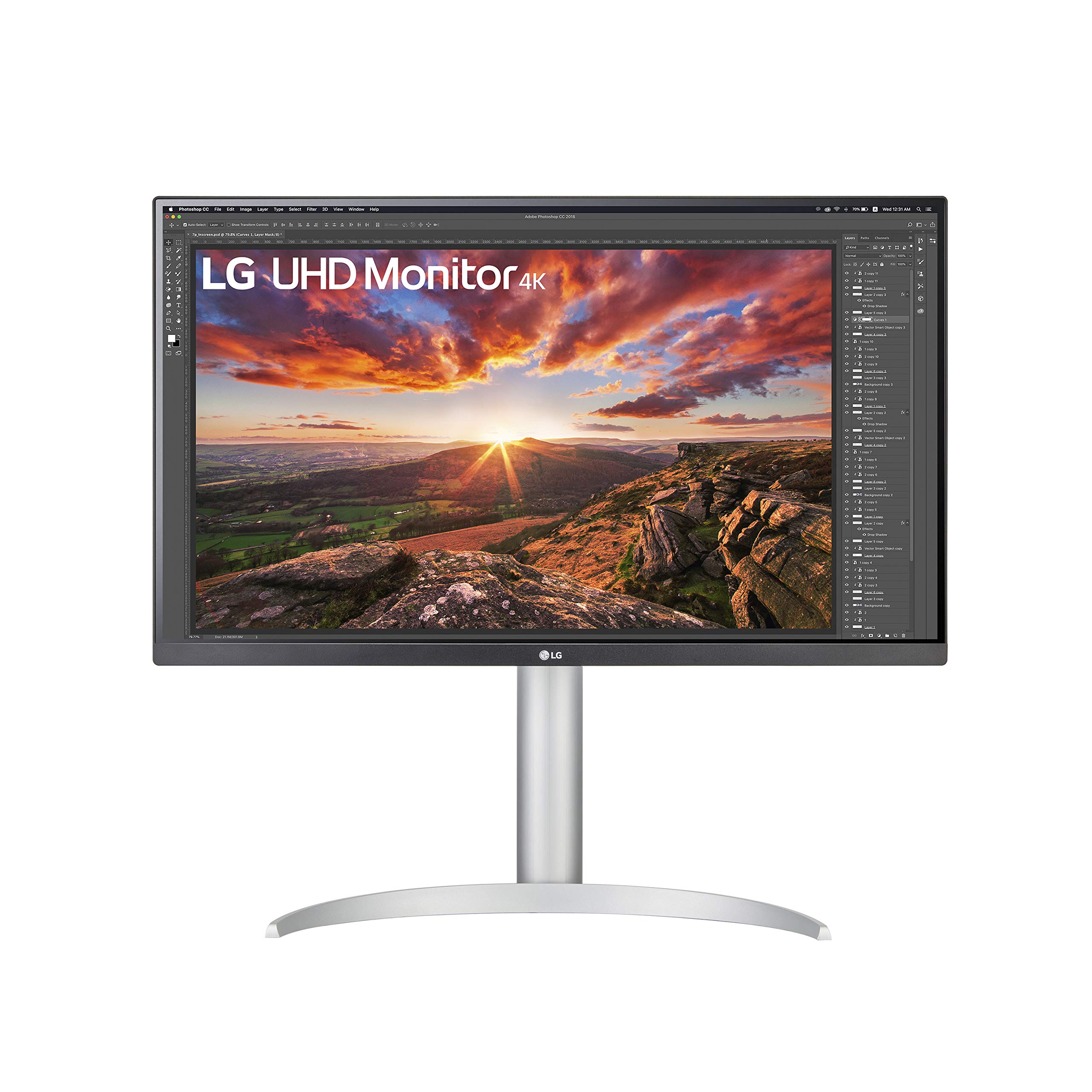 LG 27UP850-W Monitor 27” UHD (3840 x 2160) IPS Display, VESA DisplayHDR 400, DCI-P3 95% Color Gamut, USB-C,3-Side Virtually Borderless Display, Height/Pivot/Tilt Adjustable Stand - Silver