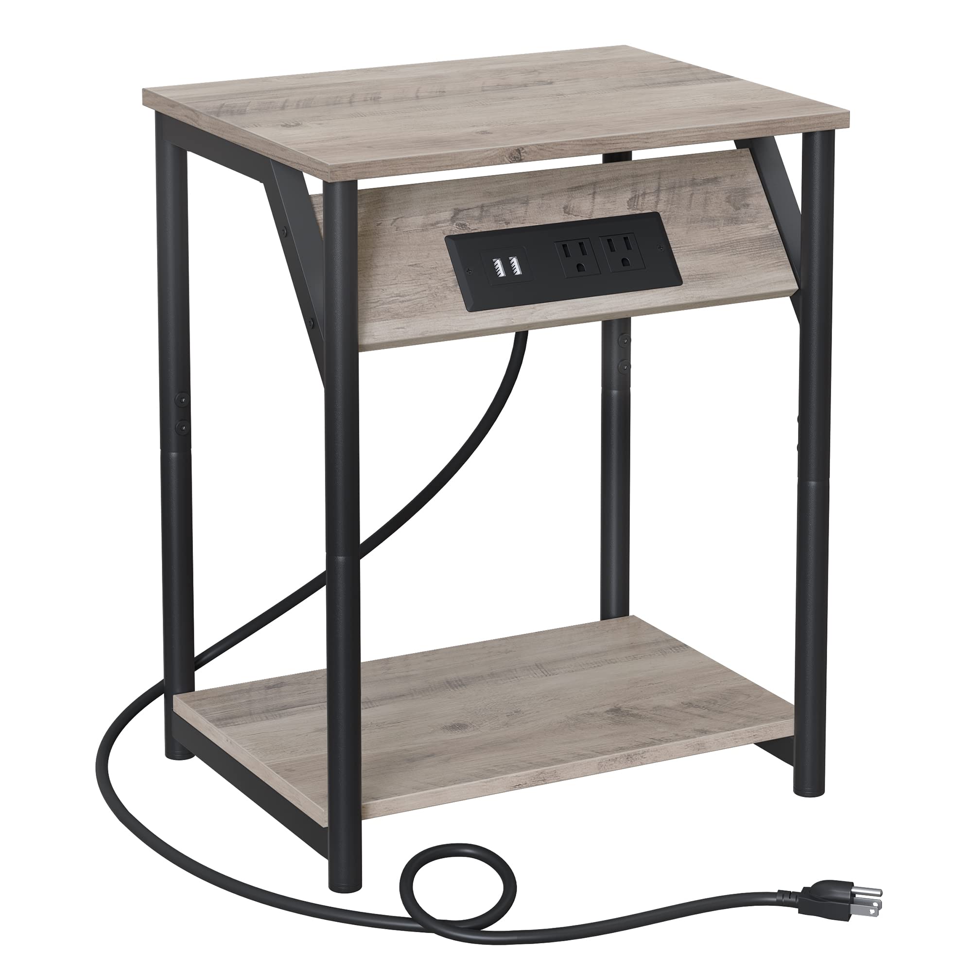 VASAGLE Side Table with Charging Station, End Table with 2 AC Outlets 2 USB Ports