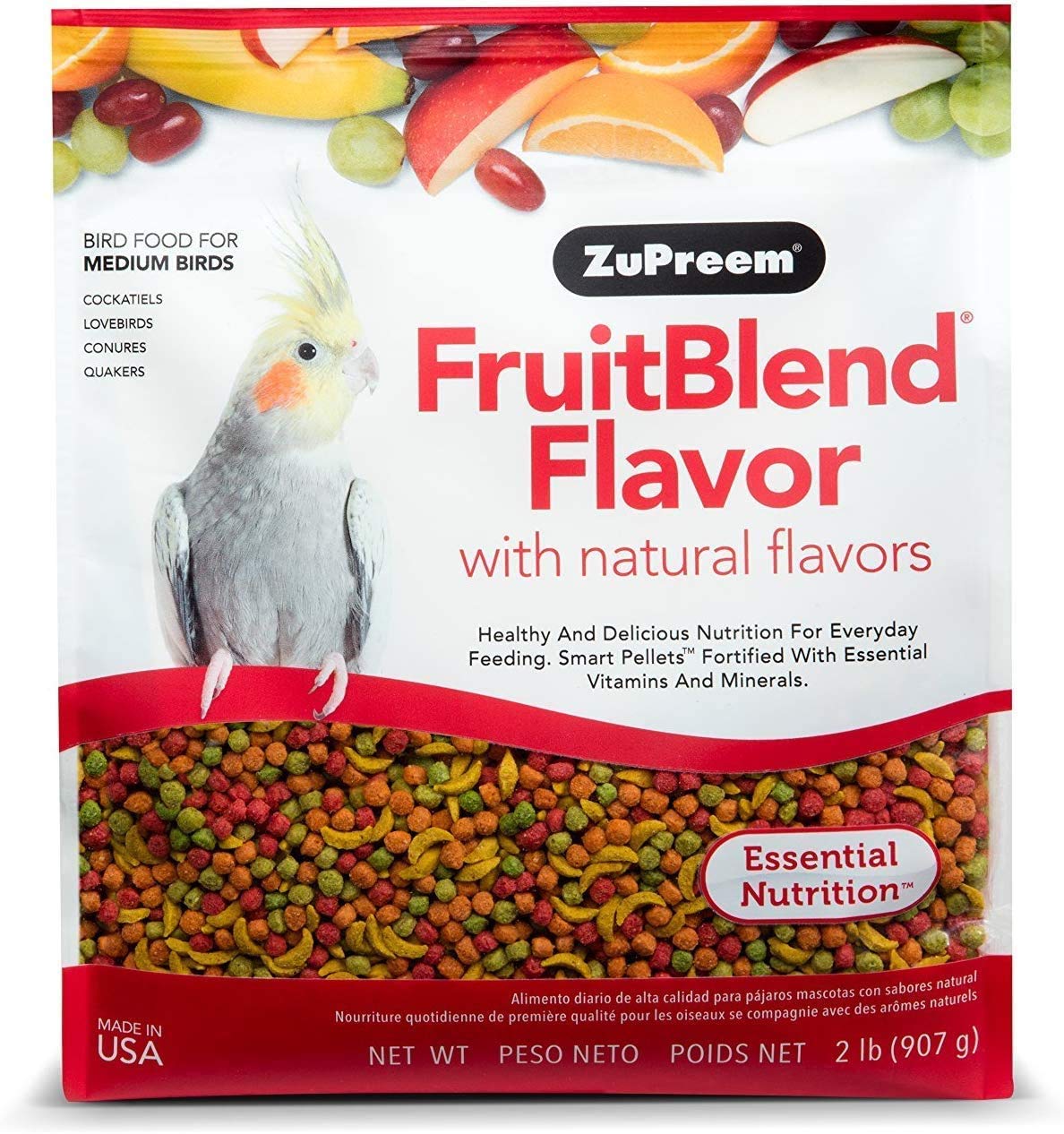 ZuPreem FruitBlend Flavor Pellets Bird Food for Medium Birds (Multiple Sizes) - Daily Blend Made in USA for Cockatiels, Quakers, Lovebirds, Small Conures