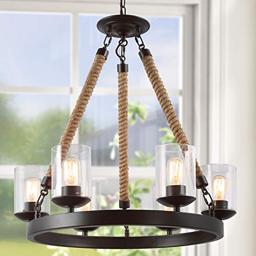 LNC Farmhouse Chandelier for Dining Rooms, Rustic Light Fixtures, A02992,Brown