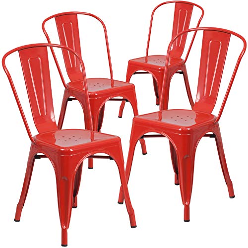 Flash Furniture 4 Pk. Red Metal Indoor-Outdoor Stackabl...