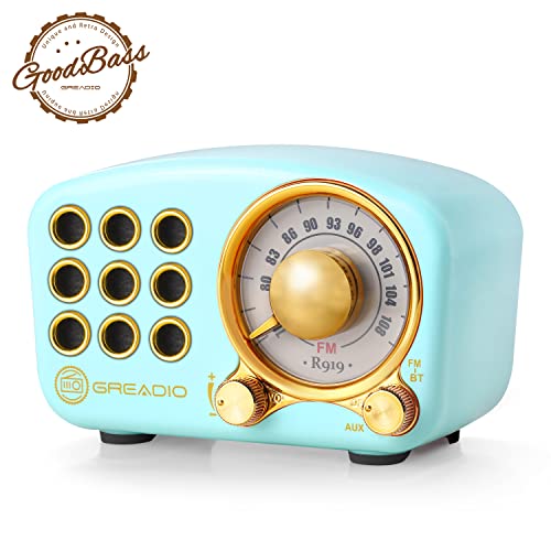 Greadio Retro Bluetooth Speaker, Vintage Radio- FM Radio with Old Fashioned Classic Style, Strong Bass Enhancement, Loud Volume, Bluetooth 5.0 Wireless Connection, TF Card and MP3 Player (Blue)