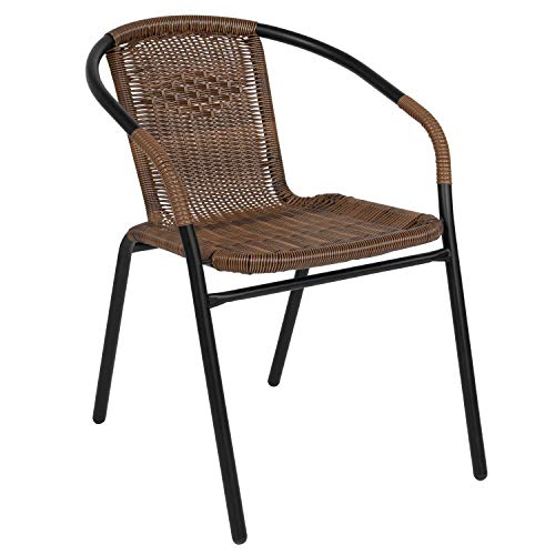 Flash Furniture 4 Pack Medium Brown Rattan Indoor-Outdoor Restaurant Stack Chair