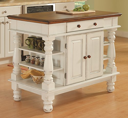 Home Styles Americana White and Distressed Oak Kitchen Island and Stools by