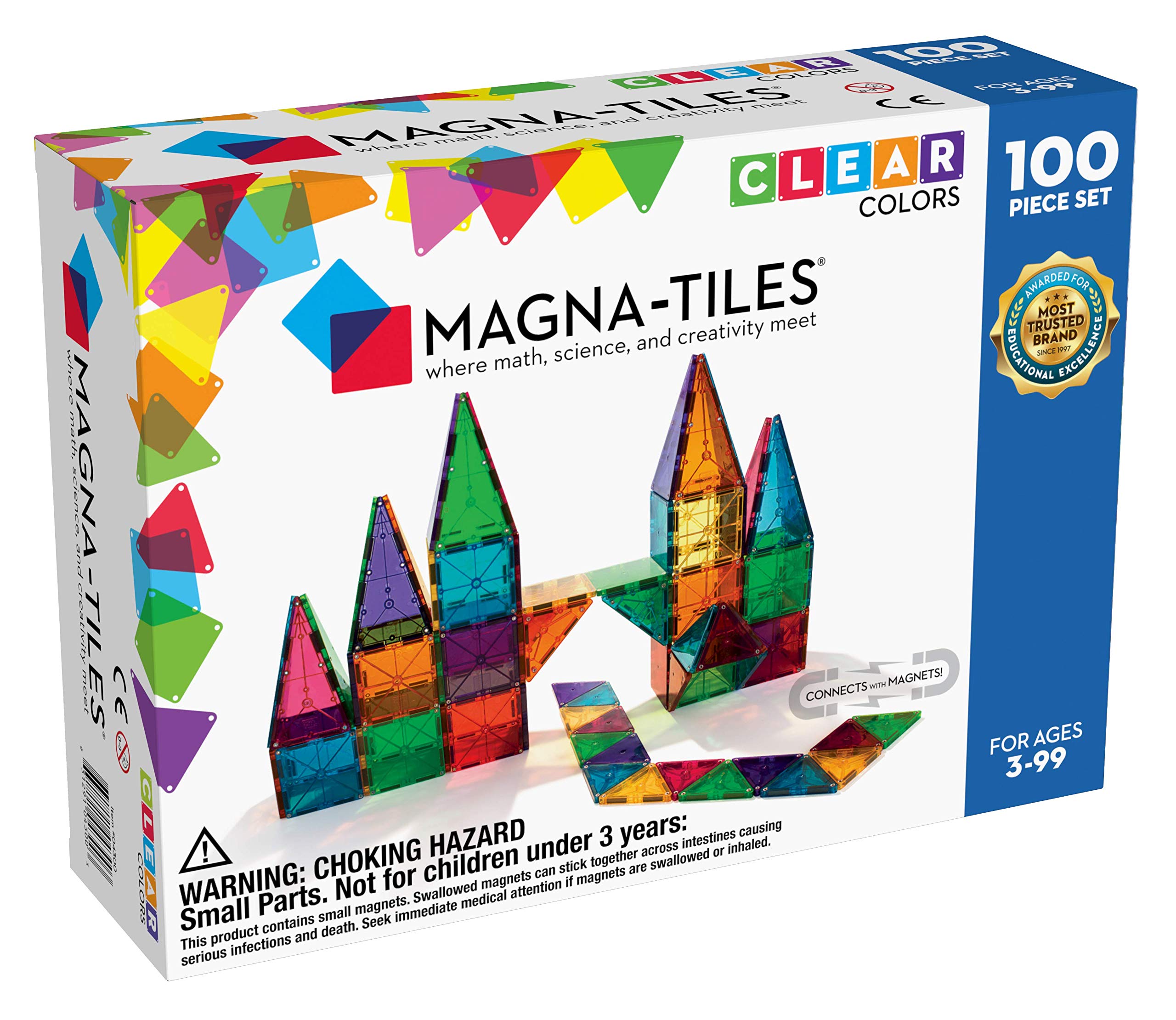 Magna Tiles Magna-Tiles 100-Piece Clear Colors Set, The Original Magnetic Building Tiles For Creative Open-Ended Play, Educational Toys For Children Ages 3 Years +