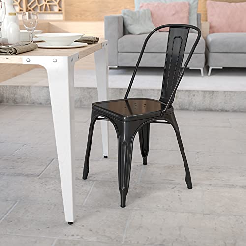 Flash Furniture Commercial Grade 4 Pack Black Metal Indoor-Outdoor Stackable Chair